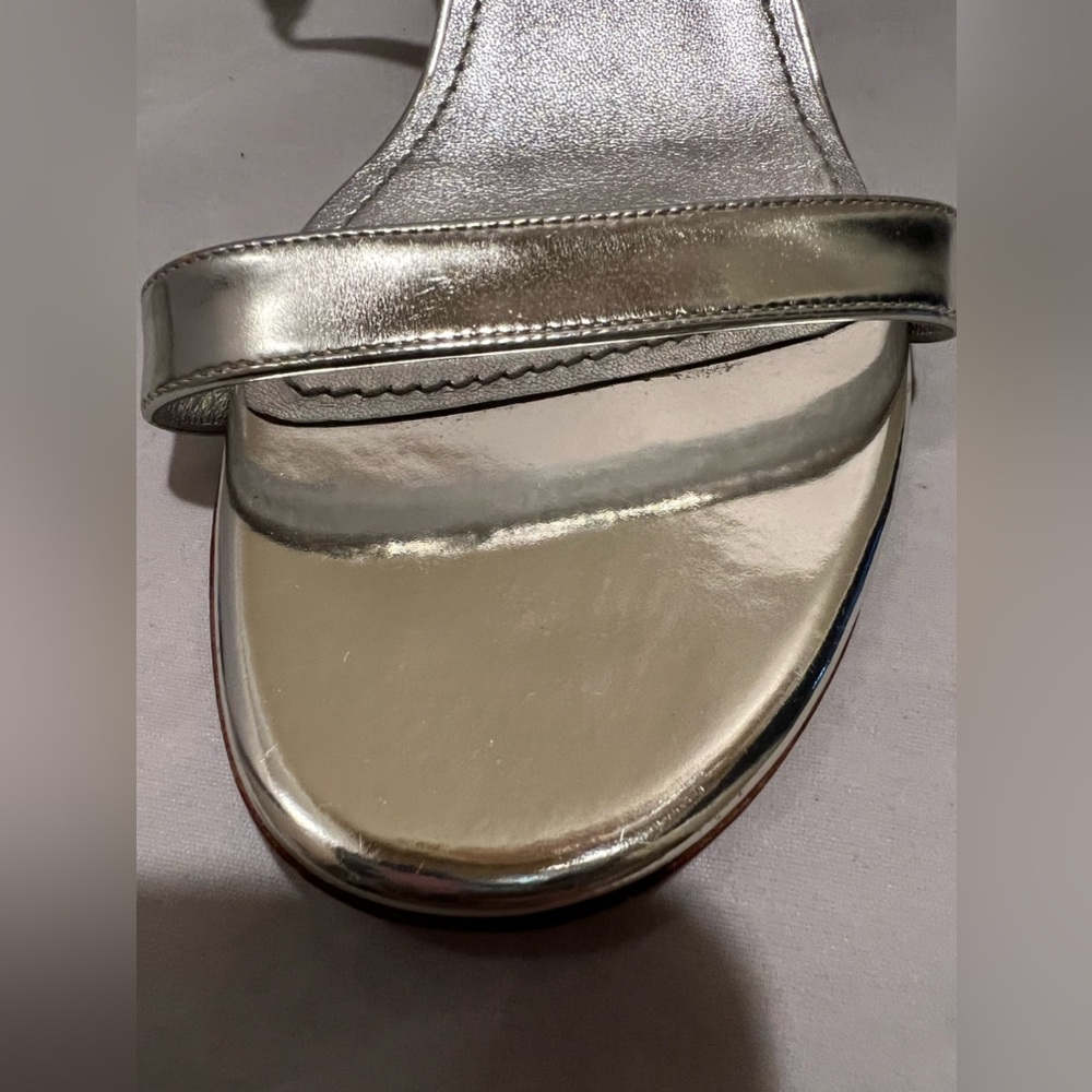 Mansur Gavriel Silver Leather Ankle Strap Heel Sandals Metallic size 9.5 - Picture 12 of 14